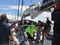 DSC_1172 The extended crew at work on the grinders to raise the sail - The America's Cup Sailing Experience - Auckland, New Zealand