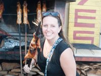 DSC_0133 Jen saying hello to her little friend -- Guinea Pig at Fiambre's (Quito, Ecuador) - 27 December 2015