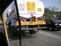 DSCN0254 A ride in a motorized rickshaw in Pune - "Horn Please" -- very important in India