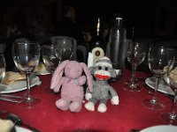 DSC_2593 Pink Bunny & Sock Monkey enjoying Dinner and Flamenco show at El Palacio Andaluz (Seville, Spain) -- 2 January 2014